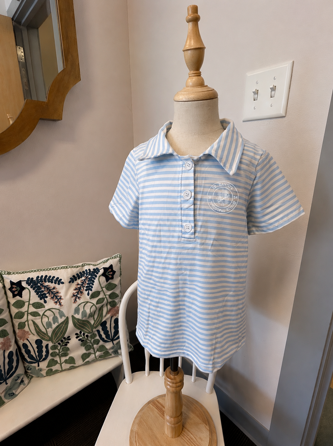 Light Blue and White striped SDES seal Polo