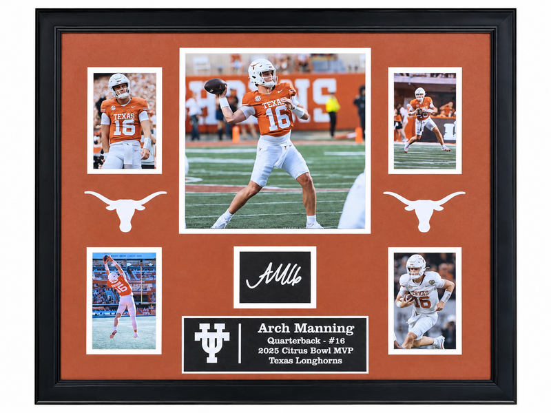 Framed Arch Manning UT laser signed photo