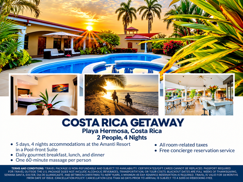 Costa Rica getaway for 2 people, 4 nights